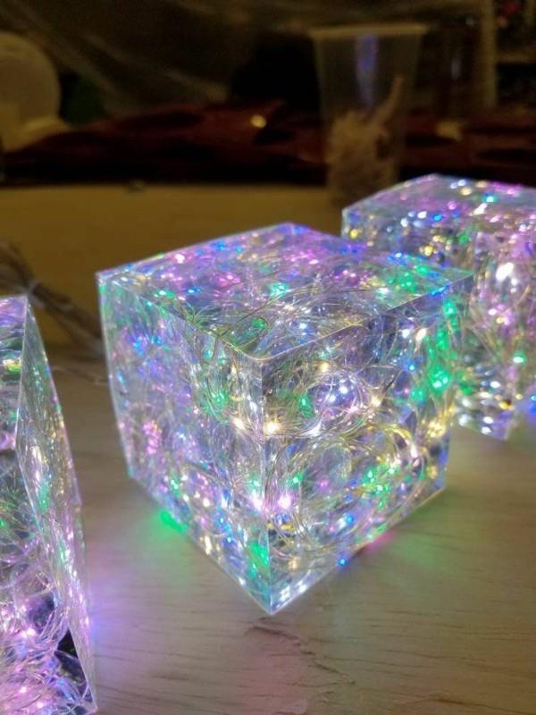 שרשרת אור LED כמנורת קובייה עשויה שרף יצוק זוהר DIY יצוק שרף